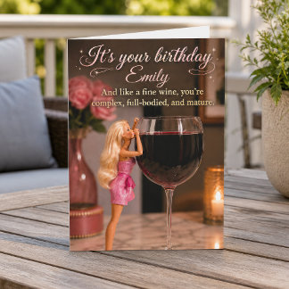 Funny Personalised Wine Lover Doll Birthday Card