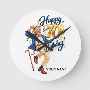 Funny Personalized 70th Birthday Card Round Clock