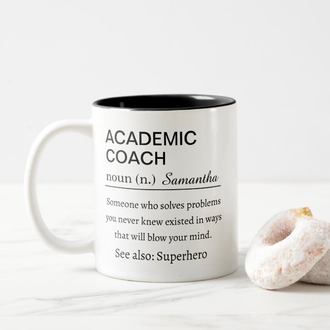 Funny Personalized Academic Coach Definition Two-Tone Coffee Mug (With Donut)