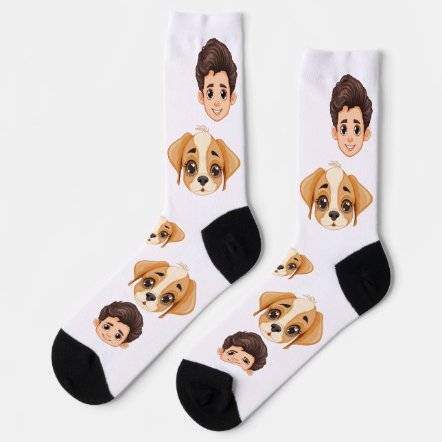 Funny Personalized Couple Face 2 Photos Dog Socks (Left)