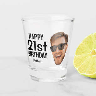 Funny Personalized Men Face Photo 21st Birthday Shot Glass