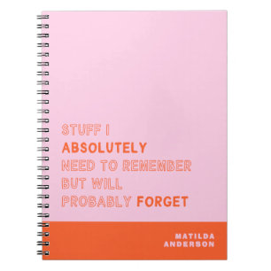 Funny Personalized Modern Pink Orange Custom Name Notebook