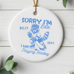 Funny Personalized Raccoon Hockey Player Ornament