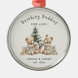 Funny Personalized Twin Drinking Buddies Christmas Metal Tree Decoration