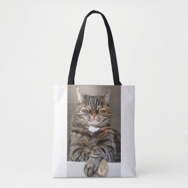 Funny Pet Cat Mean Cynical Humour Not Impressed Tote Bag (Front)