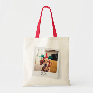 Funny Pet Christmas Holiday Dog Photo Personalised Tote Bag