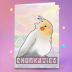 Funny Pet Cockatiel Chonky Birb Birthday Cake Meme Card