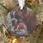 Funny Pet Define Naughty Christmas Ornament<br><div class="desc">Funny Pet Photo Christmas Holiday Ornament. Design features,  a photograph of your dog or cat,  an overaly,  the text 'DEFINE NAUGHTY',  and pets name/s.</div>