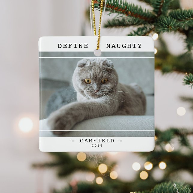 Funny Pet 'Define Naughty' Photo Christmas Ceramic Ornament (Creator Uploaded)
