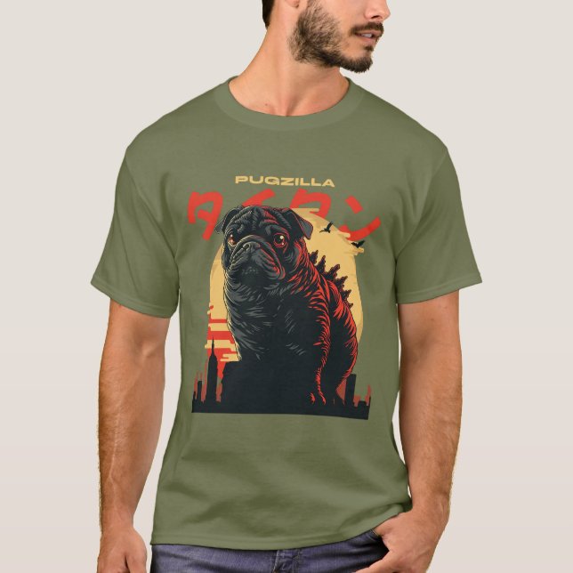 Funny Pet Dog Pug Pugzilla Graphic T-Shirt (Front)