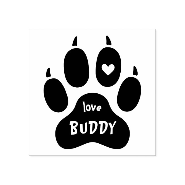 Funny Pet Dog's Name Paw Print Heart & Signature Rubber Stamp (Imprint)