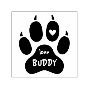 Funny Pet Dog's Name Paw Print Heart & Signature Self-inking Stamp