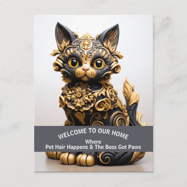 Funny pet friendly home warning postcard (Front)