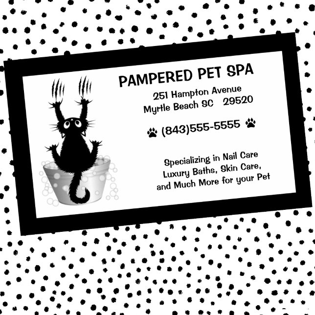 Funny Pet Groomer Cat In Tub Black White Business Card (Creator Uploaded)