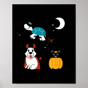 Funny Pet Halloween Costumes Dog Black Cat Cute Poster