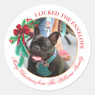 Funny Pet “I Licked the Envelope” Christmas Classic Round Sticker