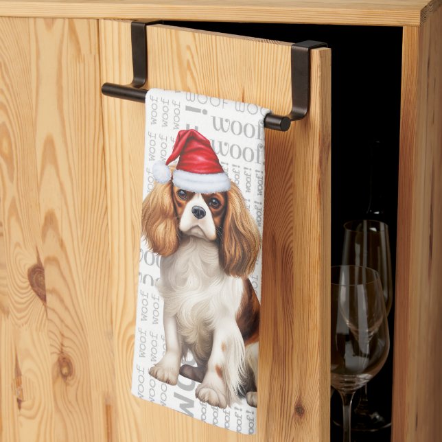 Funny Pet Lover Holiday Cavalier Spaniel Christmas Tea Towel (Thirds Fold)