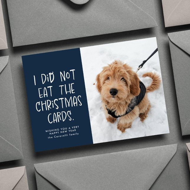 Funny pet one photo navy New Year Holiday Card (Creator Uploaded)
