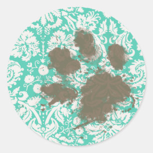 Funny Pet Owner Seafoam Green Damask Classic Round Sticker