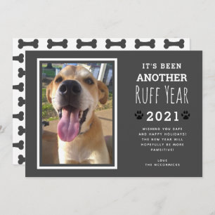Funny Pet Photo Grey Dog Bones Ruff Year 2021 Holiday Card