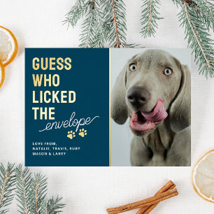 Funny Pet Photo Licked Envelopes Christmas Foil Holiday Card