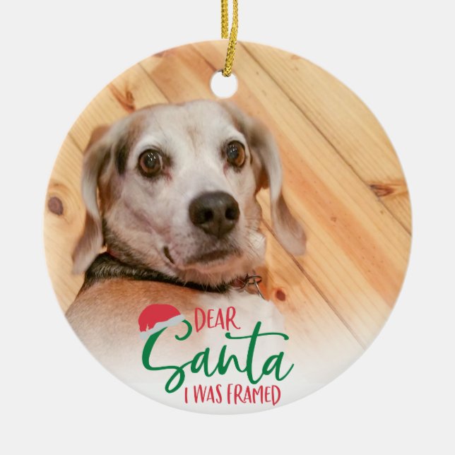 Funny Pet Photo Santa I Was Framed Ceramic Tree Decoration (Front)