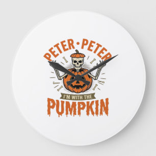 Funny Peter Peter Pumpkin Halloween Skeleton Shirt Large Clock