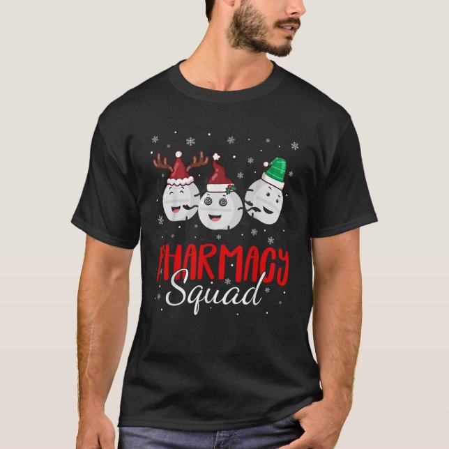 Funny Pharmacy Squad Santa Elf Reindeer Christmas  T-Shirt (Front)