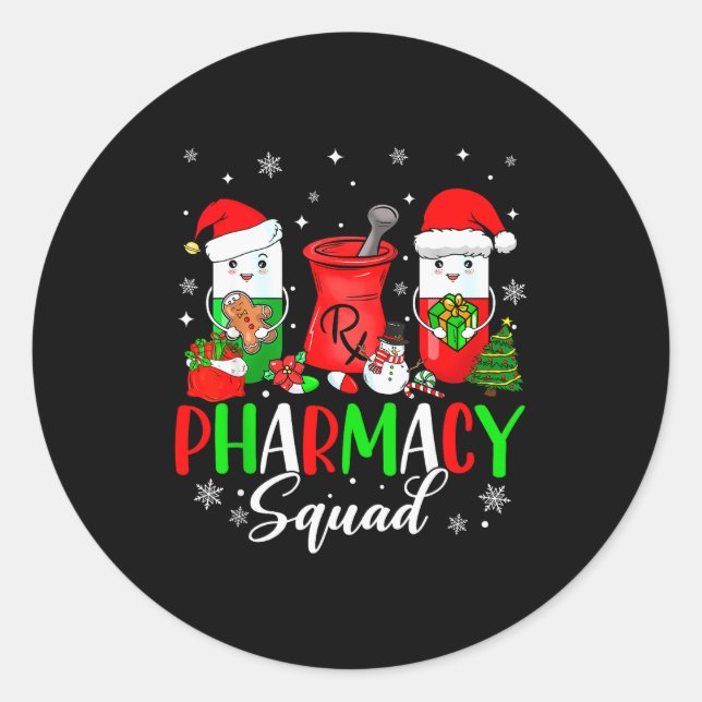 Funny Pharmacy Tech Squad Christmas Matching Holid Classic Round Sticker (Front)