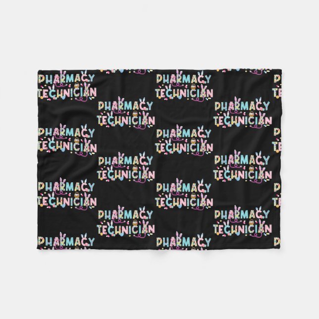 Funny Pharmacy Technician Bunny Pharmacist Happy Fleece Blanket (Front (Horizontal))