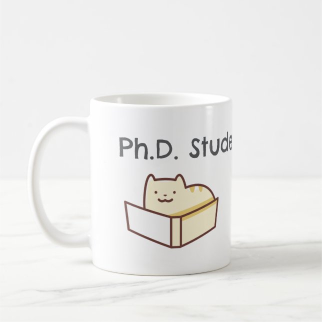 Funny PhD Student Mug-Cute Cat-Academic humour Coffee Mug (Left)