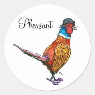 Funny pheasant in hat classic round sticker
