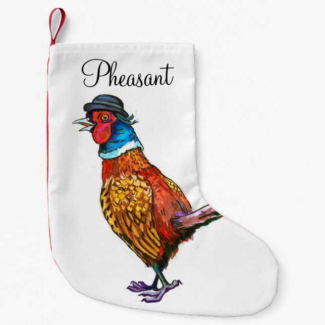 Funny pheasant in hat small christmas stocking (Front)