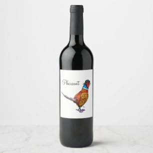 Funny pheasant in hat wine label