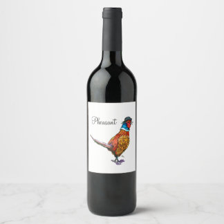 Funny pheasant in hat wine label