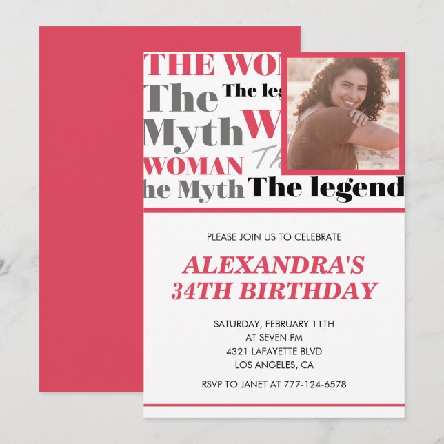 Funny Photo 34th birthday invitation Contemporary (Front/Back)