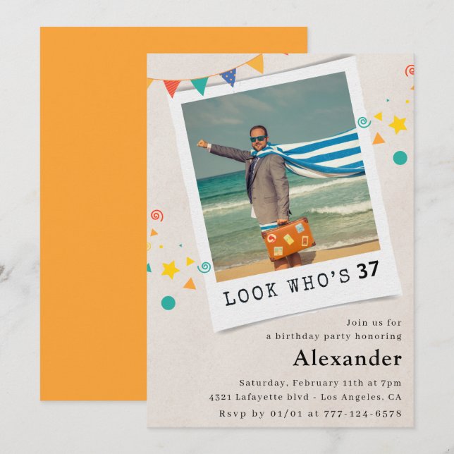Funny Photo 37th birthday invitations Men (Front/Back)