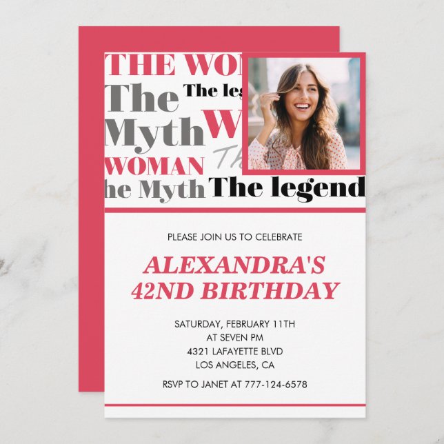 Funny Photo 42nd birthday invitation Contemporary (Front/Back)
