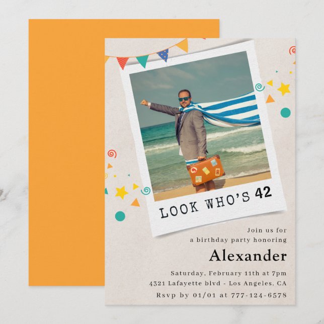 Funny Photo 42nd birthday invitations Men (Front/Back)
