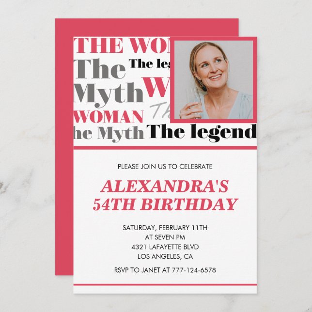 Funny Photo 54th birthday invitation Contemporary (Front/Back)