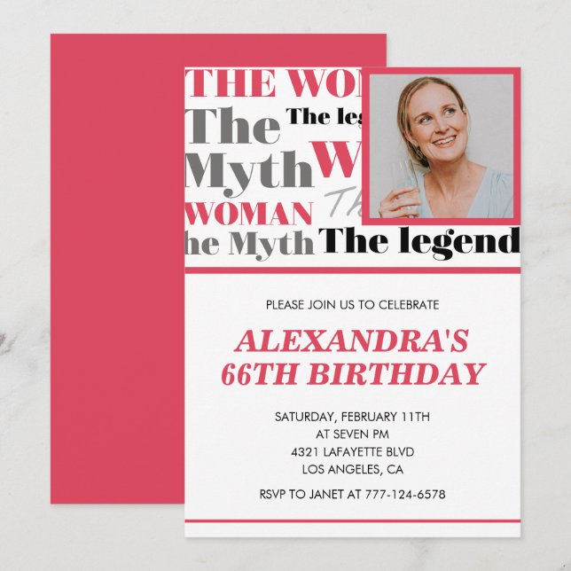 Funny Photo 66th birthday invitation Contemporary (Front/Back)