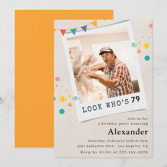 Funny Photo 79th birthday invitations Men (Front/Back)