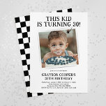 Funny Photo Any Age Adult Birthday Invitation<br><div class="desc">Celebrate a milestone in style with these funny any age adult birthday invitations featuring a crisp white background and the witty phrase "this kid is turning 30!". An arrow leads to your photo at the centre, putting the guest of honor front and center. Party info is easy to update so...</div>