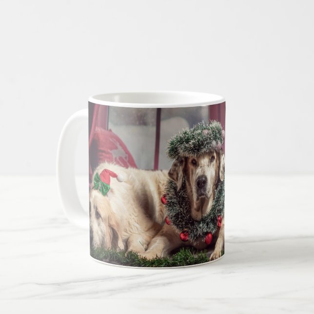 Funny Photo Dogs in Christmas Antlers and Headwear Coffee Mug (Front Left)