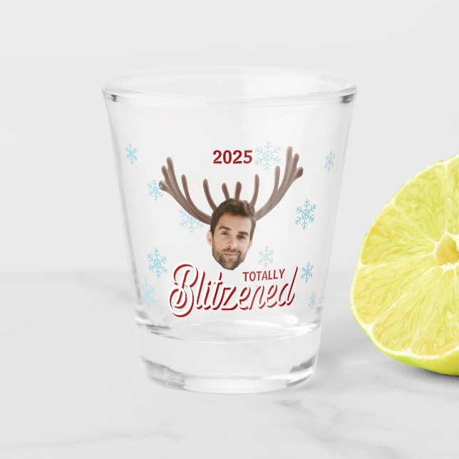 Funny Photo Face Blitzened Christmas Custom Gift Shot Glass (Front)
