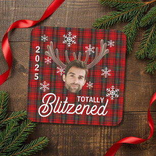 Funny Photo Face Blitzened Christmas Custom Gift Square Paper Coaster