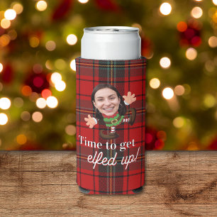 Funny Photo Face Elfed Up Christmas Custom Gift Seltzer Can Cooler