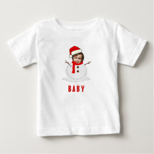 Funny Photo Face Snowman Christmas Baby T-Shirt