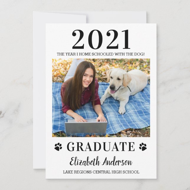 Funny Photo Home School Dog Class 2021 Graduation Invitation (Front)