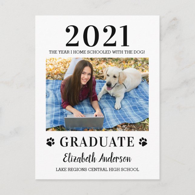 Funny Photo Home School Dog Class Of 2021 Graduate Announcement Postcard (Front)